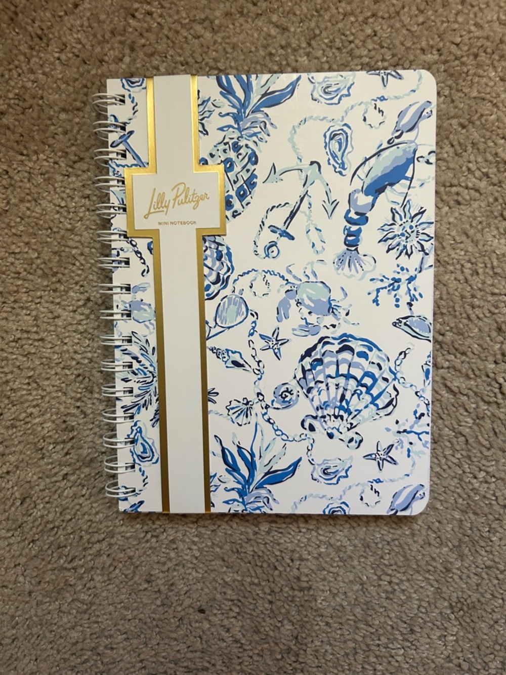 Lilly Pulitzer Blue & White Seashell Spiral Notebook with Gold Accent